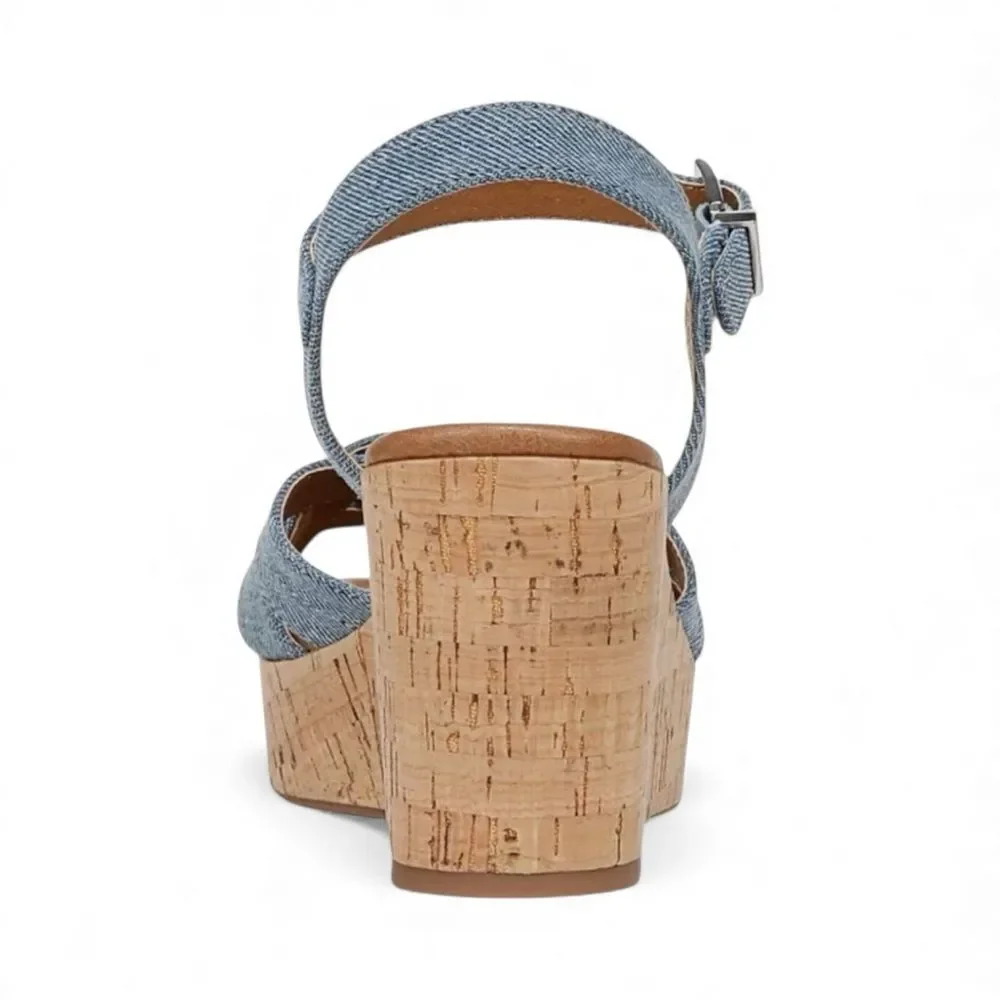 Style & Co Cerres Espadrille Wedge Sandals Denim Cork Buckle Strap Blue 9.5 NEW